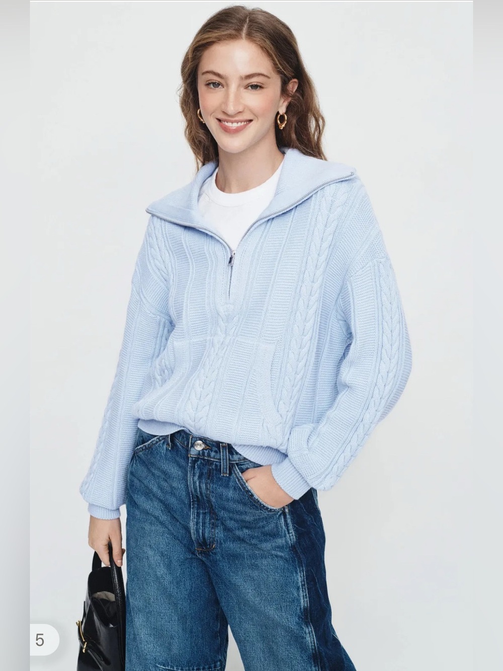 Fifteen Twenty Light blue Cable-Knit Half-Zip Sweater size small #knitwear